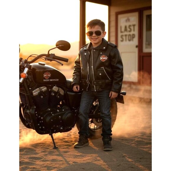 Harley-Davidson Boys Faux Leather Motorcycle Jacket Size 6 With Embroidered Logo - Picture 3 of 13